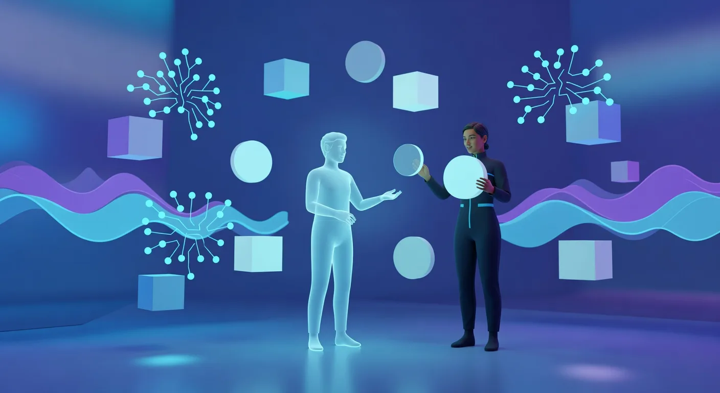 A friendly AI guide helping a learner analyze documents and ideas with a calm assistant interface.